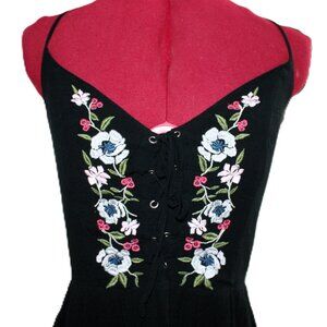 Abercrombie & Fitch Summer Dress - Size Large - Floral Embroidery - Black